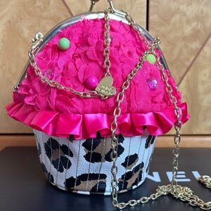Pink Floral Women's Bag with Gold Chain